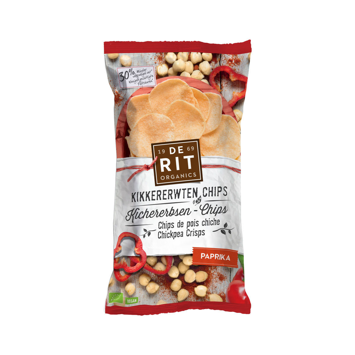 Kichererbsen-Chips Paprika Beutel 75 g - De Rit